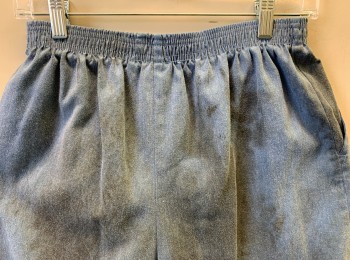 SPORT CARRIAGE COURT, Dusty Blue, Poly/Cotton, Solid, Elastic Waist, Very Dirty/Dusty Stained, Long Inseam (13") with Full Relaxed Legs, 2 Side Pockets