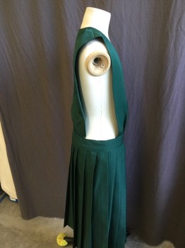 FRENCH TOAST, Dk Green, Polyester, Solid, V-neck, Sleeveless, Side Zipper, Pleated Skirt