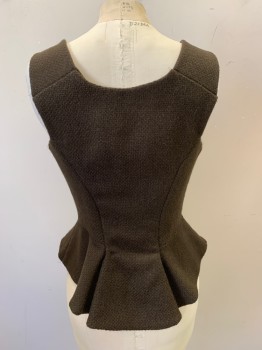 M.T.O., Brown, Wool, Solid, Unfinished  Rustic Bodice, 3 Hook and Eye Closure, Center Front, Square Neckline. Homespun Wool, 1700's