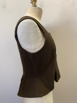 M.T.O., Brown, Wool, Solid, Unfinished  Rustic Bodice, 3 Hook and Eye Closure, Center Front, Square Neckline. Homespun Wool, 1700's