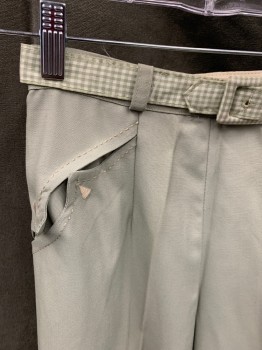 N/L, Mint Green, Cotton, Solid, Darted Front, Side Zip, 1 Welt Hand Picked and Flap Pocket, Green/White Gingham Belt, Belt Loops, Front 1/2 Cuff with Button Detail,