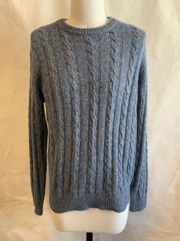 J CREW, Gray, Wool, Polyamide, Cable Knit, Knit, Multi Color Specs, CN, L/S