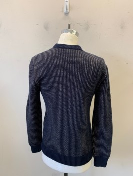 A.P.C., Royal Blue, Lt Brown, Wool, Cashmere, 2 Color Weave, Woven Pattern, Crew Neck, Lambs Wool