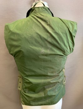 N/L, Olive Green, Nylon, Solid, 1980's Israeli Military, Velcro Closure at Front, Rounded Collar Attached, 2 Pockets with Flaps, Lace Up at Sides, Multiples, Distressed/Aged