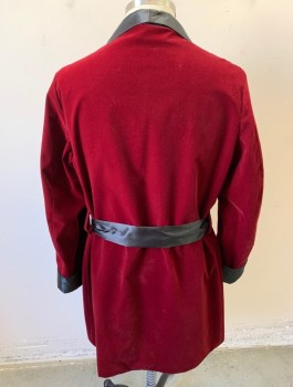 NINE DEEP, Cranberry Red, Black, Polyester, Solid, Velvet, with Contrasting Black Satin Shawl Lapel and Cuffs, 3 Pockets, 1 Hidden Button/Tab Closure, Belt Loops, **With Matching Black Satin Sash BELT