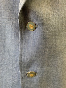 ROGERS, Lt Blue, Polyester, Wool, Heathered, Notched Lapel, Single Breasted, Button Front, 2 Buttons, 3 Pockets, Single Back Vent