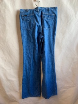 LEVI'S, Denim Blue, Cotton, Solid, 4 Pockets, Zip Fly, Belt Loops, Flare Leg