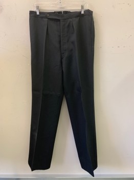 PIERRE CARDIN, Black, Wool, Solid, Pleated, Side Pockets, Button Front, Adjustable Waist Buckles