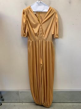 SOLO, Gold, Polyester, Solid, S/S, Zip Back, 5 Self Buttons, Harem Pant, With Self Belt