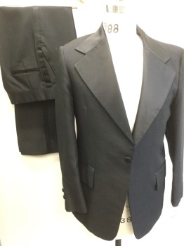 AFTER SIX, Black, Wool, Solid, Woven Texture Fabric with Polysatin Notched Lapel, Single Breast, 3 Pockets,