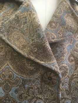 FLASHBACK, Beige, Gray, Brown, Viscose, Polyester, Paisley/Swirls, Leaves/Vines , Tapestry-like Material, Single Breasted, 3 Brown and Black Striped Buttons, Notched Collar, 2 Pockets, No Lining,