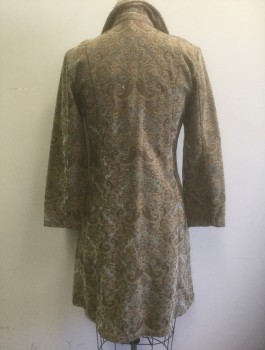 FLASHBACK, Beige, Gray, Brown, Viscose, Polyester, Paisley/Swirls, Leaves/Vines , Tapestry-like Material, Single Breasted, 3 Brown and Black Striped Buttons, Notched Collar, 2 Pockets, No Lining,