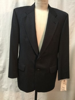 BOSS, Charcoal Gray, Wool, Solid, Single Breasted, 2 Buttons, Notched Lapel, 3 Pocket,