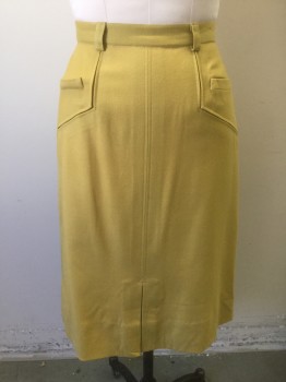 N/L, Sunflower Yellow, Wool, Solid, 1" Waistband, A-Line, Hem Mid-calf, Small Box Pleat at Center Front Hem, Belt Loops, 2 Small Welt Pockets at Sides, Angled Stitching at Hips, Made To Order Reproduction