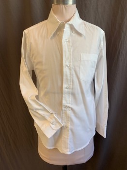 FRENCH TOAST, White, Cotton, Polyester, Solid, (MULTIPLE) Boys- Collar Attached, Button Down, Button Front, 1 Pocket, Long Sleeves, Curved Hem