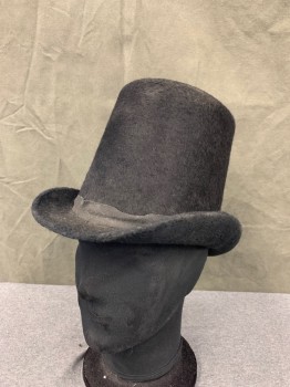 MTO, Black, Fur, Top Hat, 3/4" Wide Faille Band (Ripped in Front) and Edging at Brim, 6 3/4" Tall Crown, Rolled Side Brim, 1800's