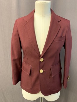 ELITE SCHOOL WEAR, Red Burgundy, Polyester, Solid, Single Breasted, Gold Buttons, Collar Attached, Notched Lapel, 3 Pockets *Shoulder Burn*