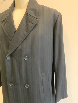 COSPROP, Black, Wool, Solid, Herringbone Texture Fabric, Double Breasted, Notched Lapel, 2 Welt Pockets, Self Belt Attached at Center Back Waist
1990's