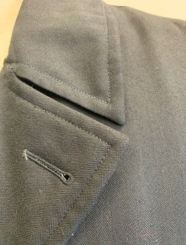 COSPROP, Black, Wool, Solid, Herringbone Texture Fabric, Double Breasted, Notched Lapel, 2 Welt Pockets, Self Belt Attached at Center Back Waist
1990's