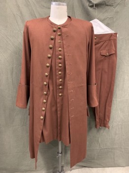 MTO, Dk Brown, Cotton, Solid, Ornate Brass Button Front, Round Neck, 2 Faux Flap Pockets with Button Detail, Wide Cuffs with Button Detail, Center Back Slit, Shoulder Pads, 1700's Reproduction