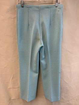 CATALINA, Lt Blue, White, Synthetic, Houndstooth, Pants, Capri Length, Elastic Waist **Brown Stains on Leg
