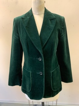 ST MICHAEL, Forest Green, Cotton, Solid, Single Breasted, 2 Buttons, 2 Patch Pockets, Peaked Lapel, Plastic Buttons