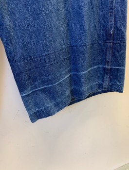 NL, Denim Blue, Cotton, Solid, Zip Fly, Belt Loops, Stitched Design That Starts Below Waist at Front Hips & Wraps Around the Back