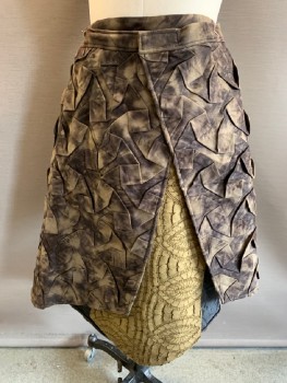 MTO, Brown, Mushroom-Gray, Khaki Brown, Tan Brown, Synthetic, Cotton, Mottled, Velcro Snap On Waist Band. Front Slit, With Geometric Pleading , Khaki,  Texture Panel On Front