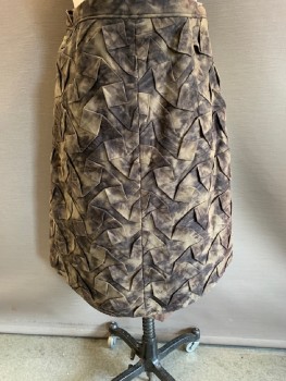 MTO, Brown, Mushroom-Gray, Khaki Brown, Tan Brown, Synthetic, Cotton, Mottled, Velcro Snap On Waist Band. Front Slit, With Geometric Pleading , Khaki,  Texture Panel On Front