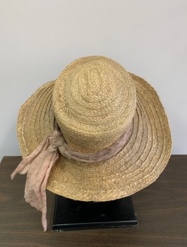 NL, Sand, Pink, Straw, Cotton, Solid, 3" To 5" Uneven Brim, Pink Self Dot Head Band