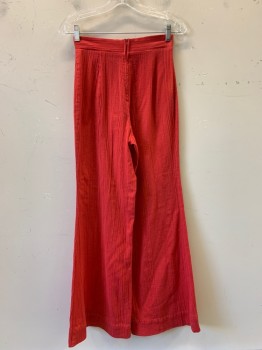 Climax, Red, Polyester, Cotton, Solid, Pants, F.F, Bell Bottoms, Back Zipper,