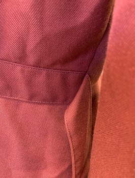 JONES NEW YORK, Brick Red, Polyester, Wool, Solid, Twill Weave, 5 Buttons, Dagger Collar, 4 Pockets, Self Belt Attached At Waist, No Lining