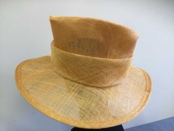 N/L, Apricot Orange, Straw, Feathers, Solid, Wide Brim, Feather 'Flower', Tall Crown