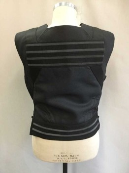 BILL HARGATE , Black, Gray, Polyester, Stripes, Square Neck, Zip Down Sides, Black/Gray Stripe Pieces Across Chest with 1 Buckle, Striped Waistband