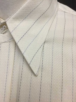 PAUL CHANG , Cream, Lt Blue, Navy Blue, Cotton, Stripes - Pin, Stripes - Vertical , Long Sleeve Button Front, Collar Attached, French Cuffs, 1 Pocket, Made To Order Reproduction