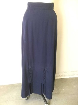 N/L, Navy Blue, Wool, Cotton, Solid, Gabardine, 2" Wide Self Waistband, Vertical Panels at Center Front and Center Back with Decorative Columns of Self Covered Buttons, Bottom is Pleated, Made To Order Reproduction **Mended at Center Front Near Covered Buttons, One of the Buttons is Missing