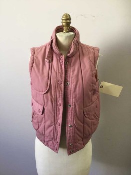 N/L, Dusty Rose Pink, Acrylic, Polyester, Solid, Vest , Snapfrnt, Stand Collar Multiple Pkts Cream Foux Linning