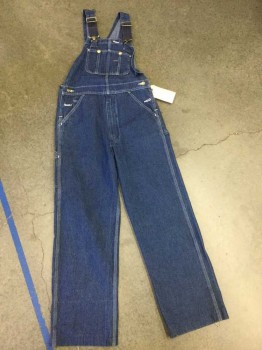 CARHARTT, Blue, Cotton, Solid, Blue Denim Carpenter Overalls, 4 Pockets in Front, 2 Pockets in Back, 2 Pockets on Leg, See Photo Attached,