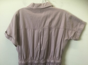 WILD FABLE, Dusty Lavender, Cotton, Solid, Short Cuffed Sleeves, 4 Snap Closures in Front, Collar Attached, Drawstring Waist, 2.5" Inseam with Cuffed Hems, 4 Pockets