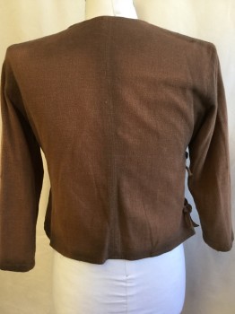 N/L (MTO), Brown, Dk Brown, Gold, Cotton, Polyester, Color Blocking, (AGED) Shinny Golden Brown Lining, V-neck, Wraparound with Ties,3/4 Sleeves
