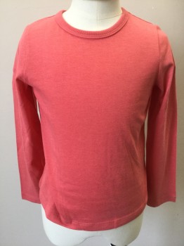 M&S, Coral Pink, Cotton, Polyester, Solid, Girl's Tee, Jersey, Crew Neck, Long Sleeves