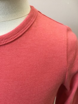 M&S, Coral Pink, Cotton, Polyester, Solid, Girl's Tee, Jersey, Crew Neck, Long Sleeves