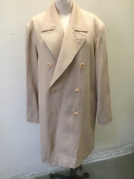 DRIES VAN NOTEN, Beige, Wool, Solid, Ribbed Texture, Double Breasted, Oversized Fit, Padded Shoulders, Wide Lapel, 2 Pockets, Mid Calf Length, Early 1990's