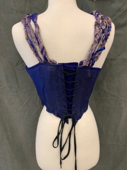 MTO, Violet Purple, Taupe, Blue, Lavender Purple, Silk, Solid, Aged, Hook & Eye Front, Lace Up Back, Braided Fabrics Multi Strap Straps to Front Trim, Historical Fantasy
