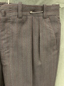 N/L, Black, Brown, Gray, Wool, Novelty Pattern, Stripes, Double Pleats, 4 Pockets, Belt Loops, Cuffed Hem,