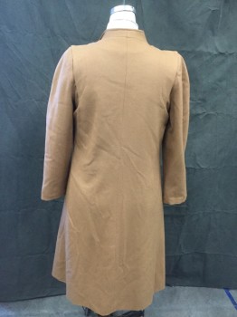N/L, Caramel Brown, Wool, Solid, Rounded Shawl Collar, Pleated Shoulder Panel, Open Front, 2 Pockets, Long Sleeves, Doubles * Some Moth Wear*