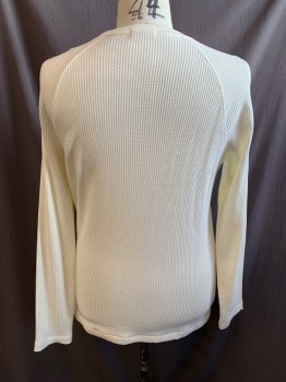 THEORY, Ivory White, Cotton, Spandex, Waffle Textured, Crew Neck, Long Sleeves