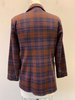 GRAFF, Red, Navy Blue, Brown, Polyester, Plaid, Notched Lapel, Single Breasted, Button Front, 2 Pockets,