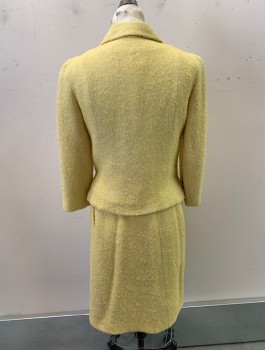 I. MAGNIN, Yellow, Wool, Acrylic, Solid, C.A., Button Front, 5 Gold Round Buttons, 2 Pockets, 2 Back Vents *Small Rust Stain on Bottom Front Hem, See Picture*