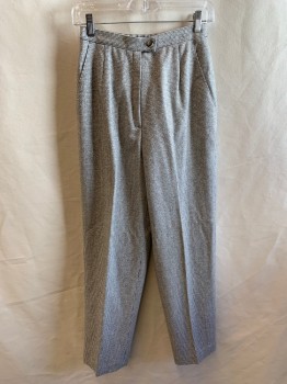KORET, Off White, Charcoal Gray, Slate Blue, Wool, Polyester, Houndstooth, Zip Front, Button Closure, 2 Slant Pockets, Pleated,